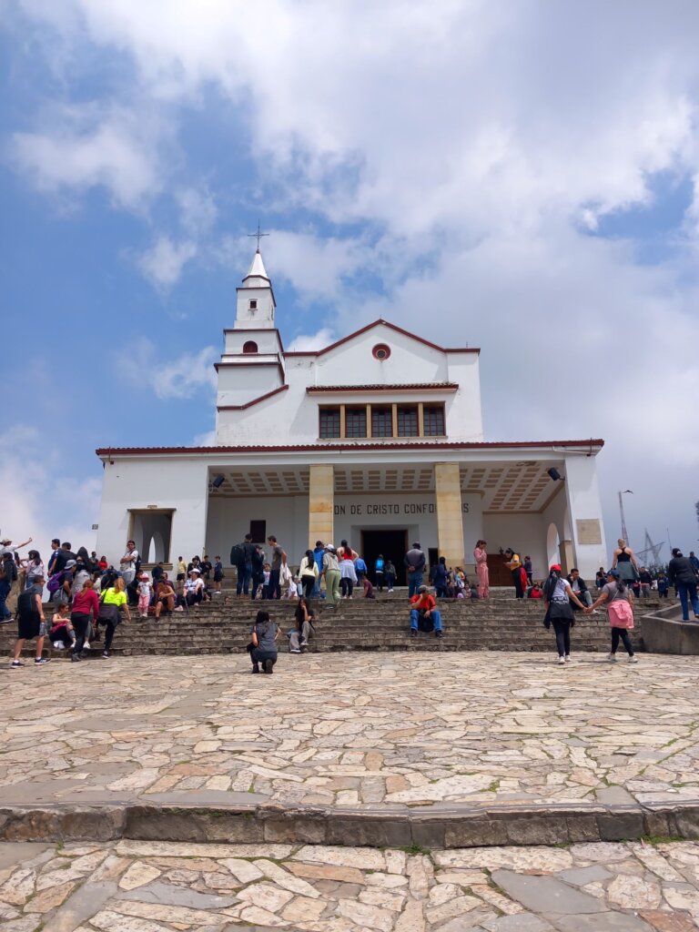 This image shows the white church at the summit of Monserrate mountain